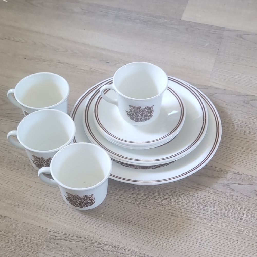 Elegant White and Brown Dinnerware Set